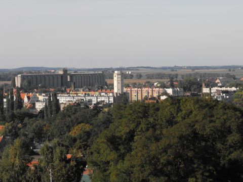 Wzgrza Strzeliskie - Szacowa - widok z wiey na Strzelin s016 - PTTK Strzelin