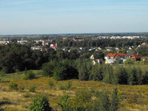 Wzgrza Strzeliskie - Szacowa - widok z wiey na Strzelin s024 - PTTK Strzelin